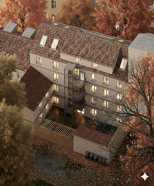 Visualisierung von Hof und Dachgeschoss aus der Luft